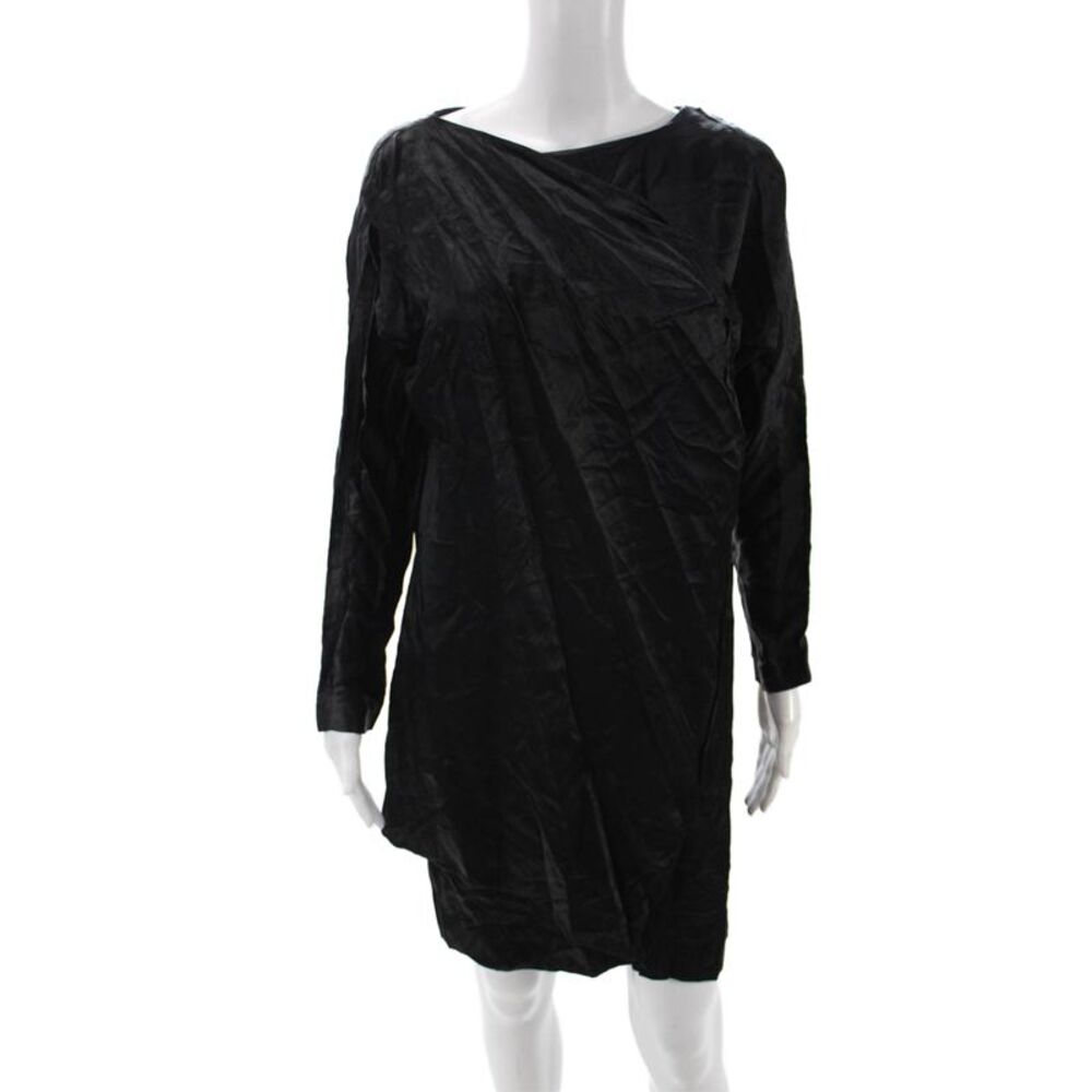 Pierre Cardin Paris Women Shift Dress Black Long Sleeve Zip Above Knee Size 6